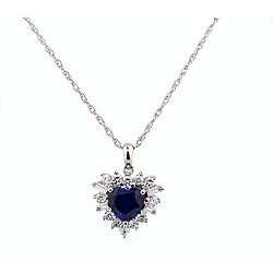 Sterling Silver Created Sapphire and Cubic Zirconia Necklace