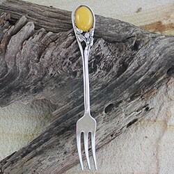 Sterling Silver Milky Amber Studded Fruit Fork (Poland)