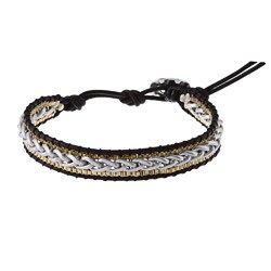 Two-tone and Black Leather Braided Wrap Bracelet