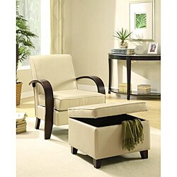 Taupe Bonded Leather Chair and Storage Ottoman