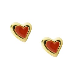 Gold over Silver Red Heart Earrings