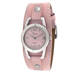 Viva Women's Round Pink Leather Cuff Watch 