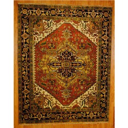Indo Hand-Knotted Heriz Rust/ Navy Wool Rug (8 x 10)
