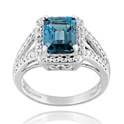 Glitzy Rocks Silver 3 2/5ct TGW London Blue Topaz and Diamond Ring
