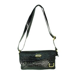 Ronella Lucci Vecceli Black Crocodile Embossed Crossbody