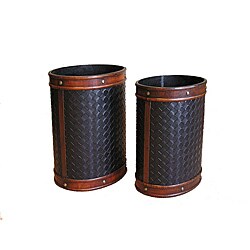Decorative Wooden Oval Waste Basket/ Recycle Bin Set