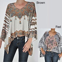 Tabeez Women's Brown Rhinestone Tribal Poncho