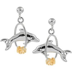 Wish Ring Sterling Silver Dolphin Ballpost Dangle Earrings