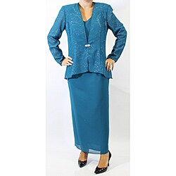 R & M Richards Women's Blue Glitter Fishtail Jacket Dress