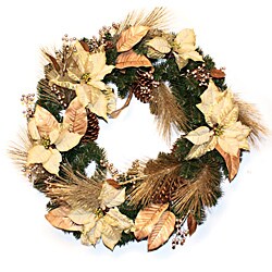 Good Tidings 30-inch Mixed Green Gold Poinsettias Wreath 
