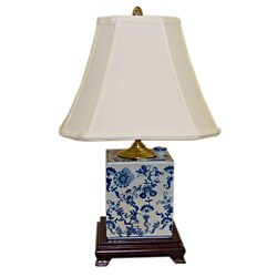 Floral Blue/ White Porcelain Box Table Lamp