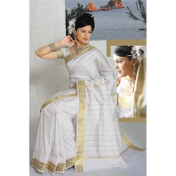 White Golden Border Fabric Sari (India)