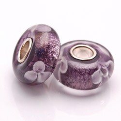Bleek2Sheek Glass Purple Foil with Lavender Flowers Charm Beads (Set of 2)