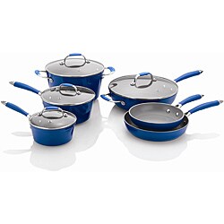 Michelle B's Blue 10-piece Forged Aluminum Cookware Set