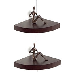 Walnut Veneer Corner Radial Shelves (Set of 2) 