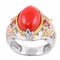 Michael Valitutti Two-tone Coral, Garnet and White Sapphire Ring