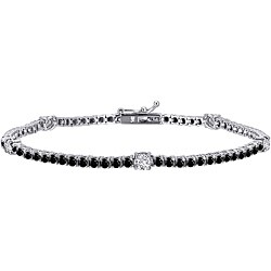 14k Gold 3ct TDW Black and White Diamond Tennis Bracelet (G-H, I1-I2)