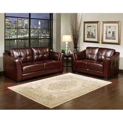 Torrance Italian Leather Burgundy Sofa and Loveseat Set