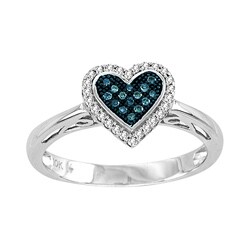 10k White Gold 1/6ct TDW Blue and White Diamond Heart Ring (H-I, I2)