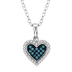 10k White Gold 1/6ct TDW Blue and White Diamond Heart Pendant (H-I, I2)