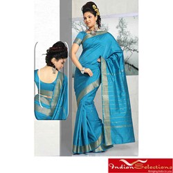 Rust Green Sari Fabric with Golden Border (India)