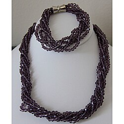 Pearls Plus Purple Crystal Necklace and Bracelet Set