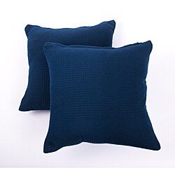Dark Blue Ribbed Cotton Decorative Pillows (Set of 2)