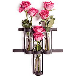 Wall Mount Triple Glass Cylinder Vase on Rustic Metal Stand