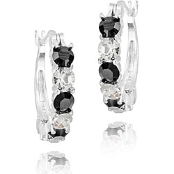 Icz Stones Silvertone Black and White Crystal Earrings