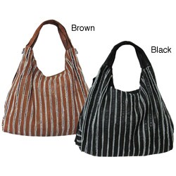 Amerileather Jessie Striped Leather Hobo Bag
