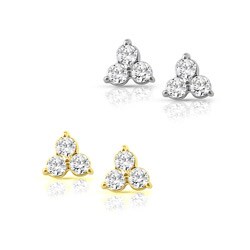 14k Gold 1/2ct TDW Diamond Three-Stone Earrings (I-J, I1-I2)