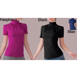 Illusion Microfiber Rouched Turtleneck Blouse