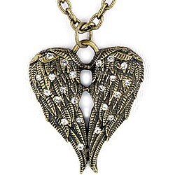 Vintage Goldtone and Crystal Accented Angel Wings Pendant Necklace