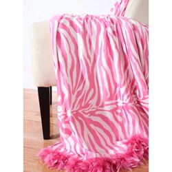 Zebra Print Microplush Throw with Feather Trim 