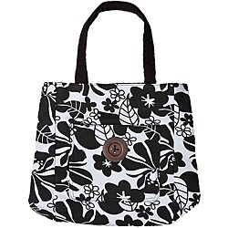 Black/ White Canvas Flower Button Bag (China)