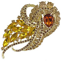 Cano Gold-plating and Crystal Stones Flames Design Brooch