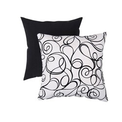 Pillow Perfect Decorative Black/White Flocked Scroll Square Toss Pillow