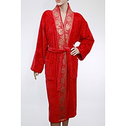 Unisex Red/ Gold Authentic Hotel Spa Floral Turkish Cotton Bathrobe 
