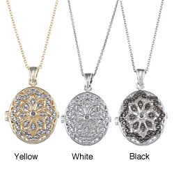 Rhodiumplated Diamond Accent Star Design Oval Locket Necklace