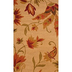 Indo Hand-tufted Beige Floral Wool Rug (2'6 x 4')