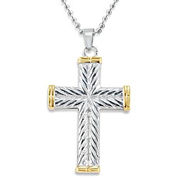 Stainless Steel and Goldplated Antiqued Style Cross Necklace