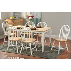 White and Natural 7-piece Modern Windsor Dining Set