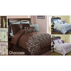 Embroidered Leaves 13-piece Comforter Ensemble with Matching Window Set