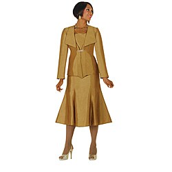 Divine Apparel Women's Plus Size Bronze Three-piece Shantung Skirt Suit