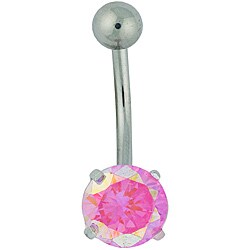Pink cubic zirconia belly ring