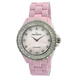 Peugeot Women's Swiss Pink Ceramic Crystal Bezel Watch