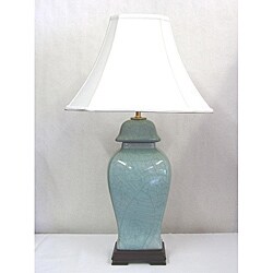 Light Blue Crackle Finish Covered Urn Table Lamp
