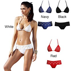 1 Sol Swim Women's 2-piece Triangle Top Embellished Bikini 