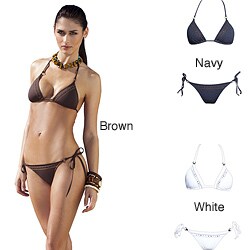 1 Sol Women's 2-piece Triangle Top Embroidered Stitch Bikini