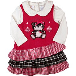 B.T. Kids Girl's Fuchsia Plaid Cuddly Bear' Jumper Dress 
